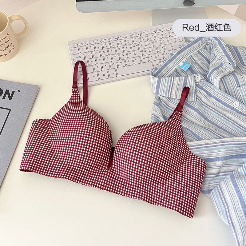 Check Design Hand Shape Medium Padded Deep Cleavage Bra