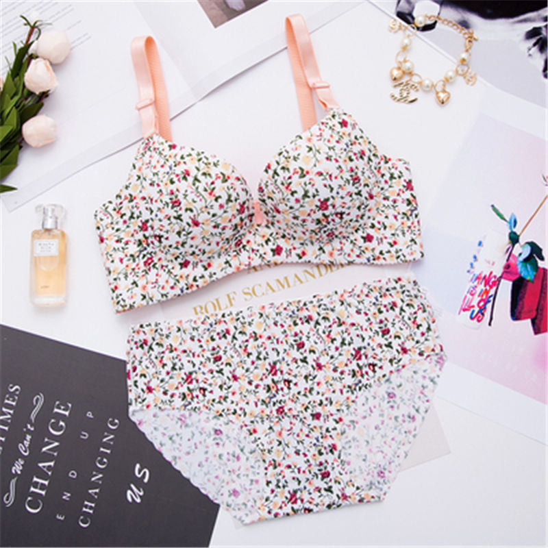 Double Padded Flower Design Bra & Underwear Set