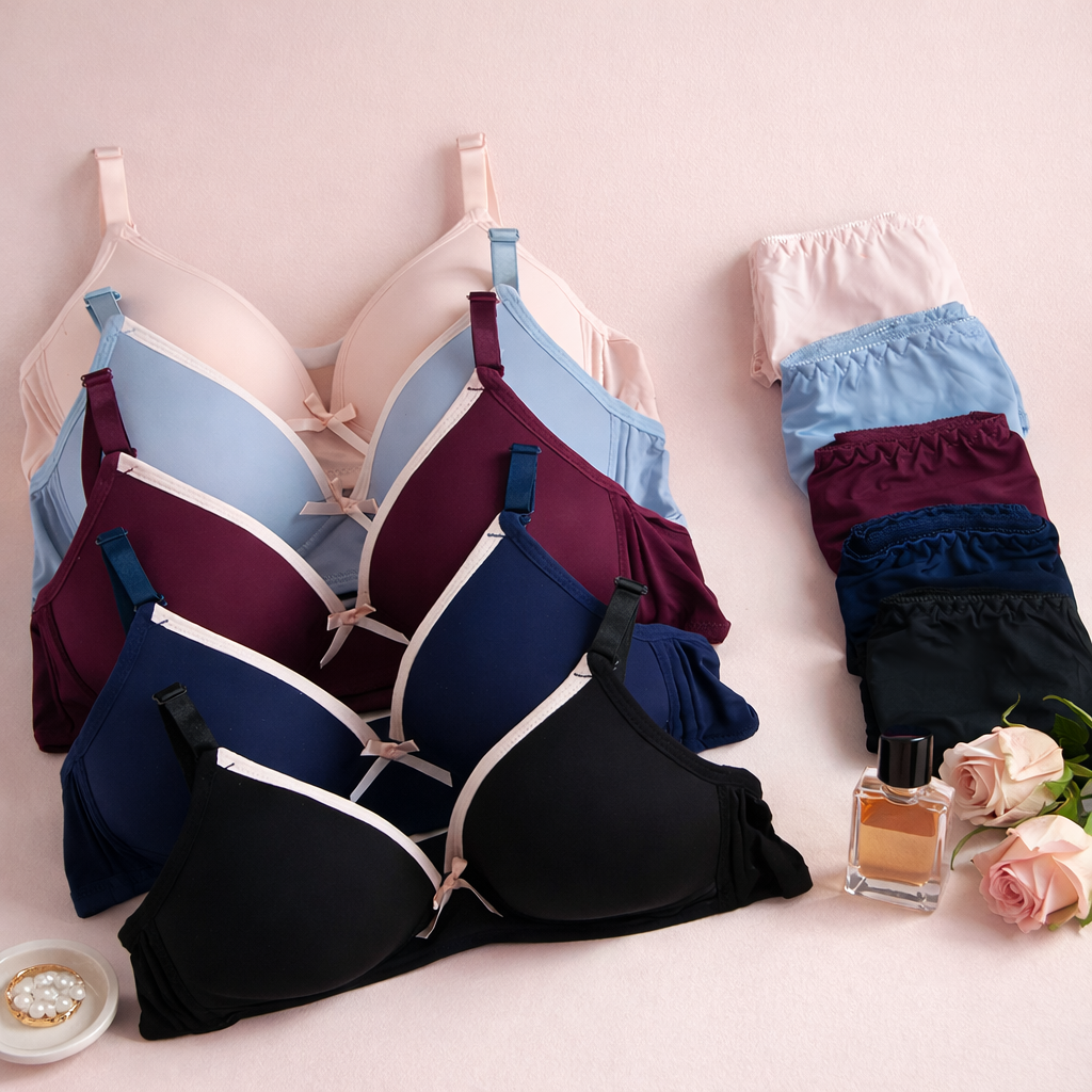 Bow Design Soft & Smooth Padded Bra & Panty Set
