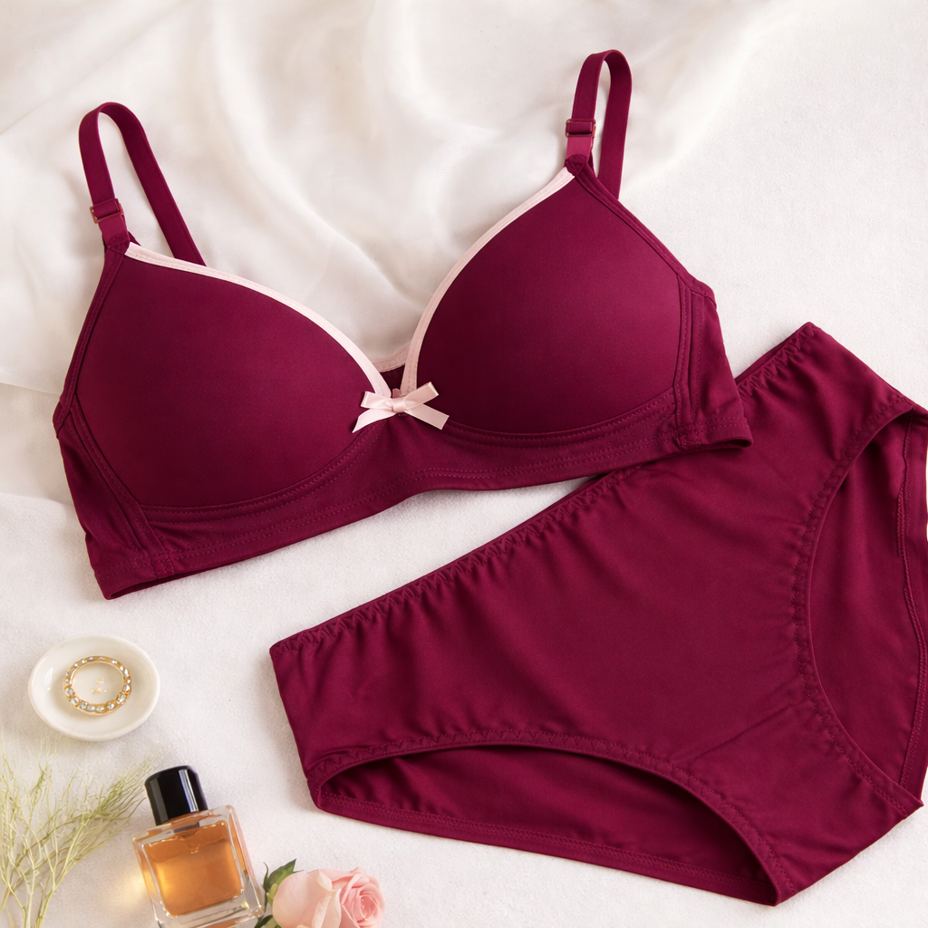 Bow Design Soft & Smooth Padded Bra & Panty Set